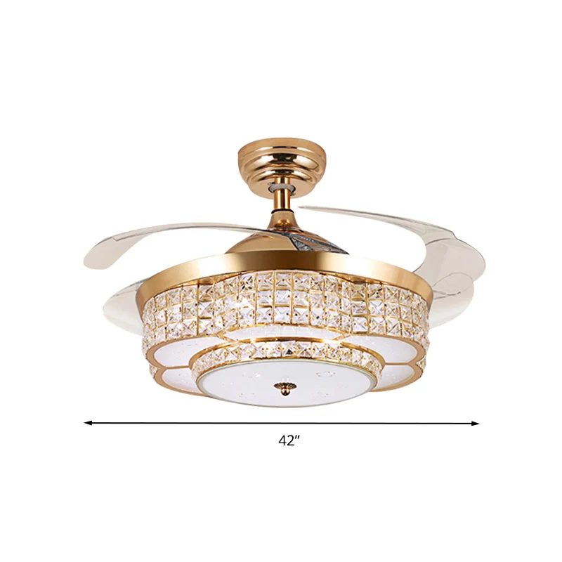 Woonkamer LED semi-gemonteerde lamp met ventilator Modernistische gouden bloem kristallen plafondlamp Clearhalo
