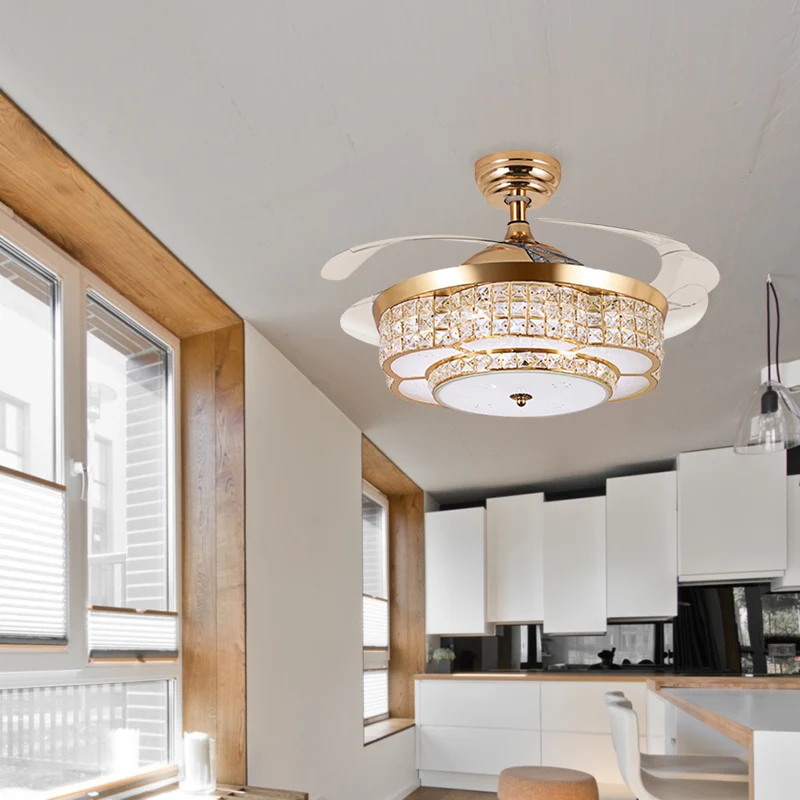 Woonkamer LED semi-gemonteerde lamp met ventilator Modernistische gouden bloem kristallen plafondlamp Clearhalo