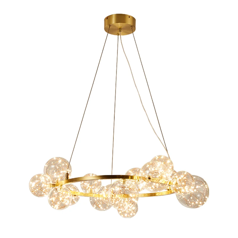 Woonkamer LED-kroonluchterlamp Minimale gouden hanglamp met bol helderglazen kap Clearhalo