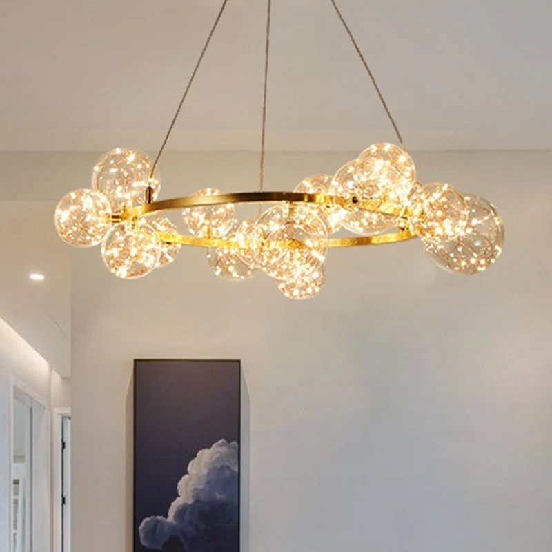 Woonkamer LED-kroonluchterlamp Minimale gouden hanglamp met bol helderglazen kap Clearhalo