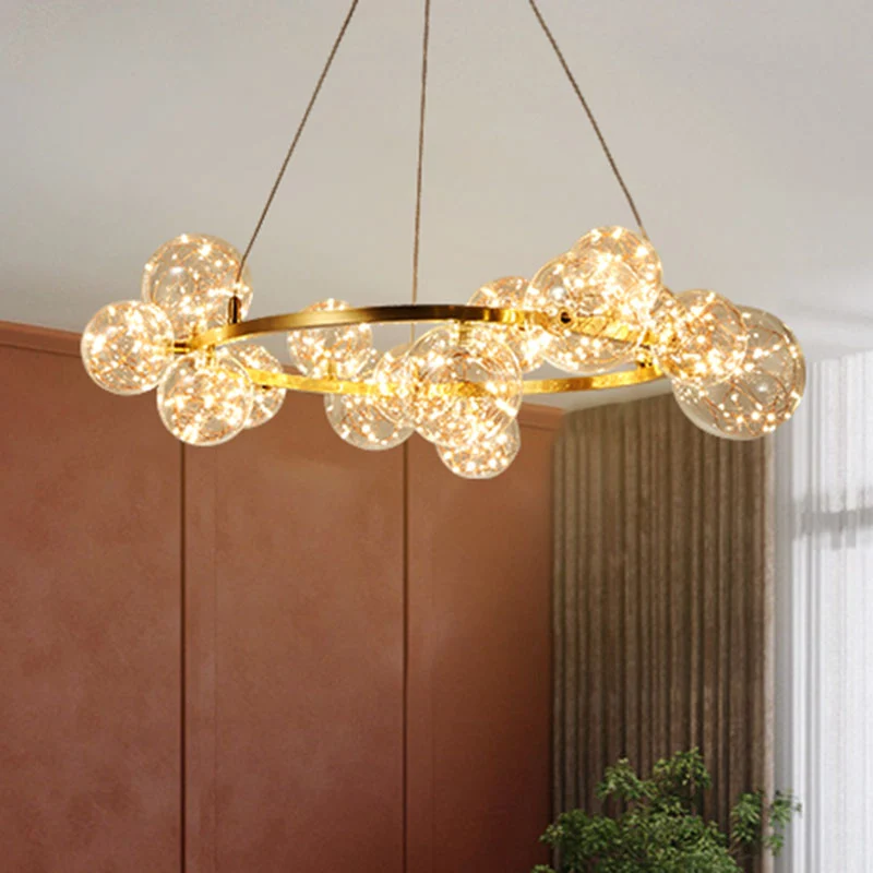 Woonkamer LED-kroonluchterlamp Minimale gouden hanglamp met bol helderglazen kap Clearhalo