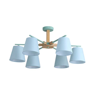 Woonkamer taps toelopende schaduw kroonluchter verlichting stof 3/6 hoofden moderne houten plafond hanglamp Clearhalo