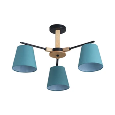 Woonkamer taps toelopende schaduw kroonluchter verlichting stof 3/6 hoofden moderne houten plafond hanglamp Clearhalo