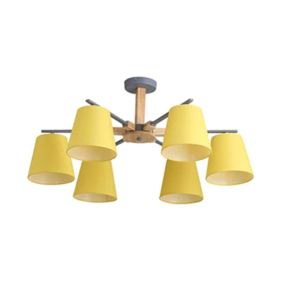Woonkamer taps toelopende schaduw kroonluchter verlichting stof 3/6 hoofden moderne houten plafond hanglamp Clearhalo