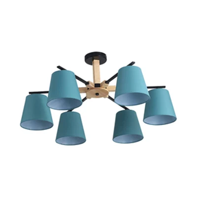 Woonkamer taps toelopende schaduw kroonluchter verlichting stof 3/6 hoofden moderne houten plafond hanglamp Clearhalo