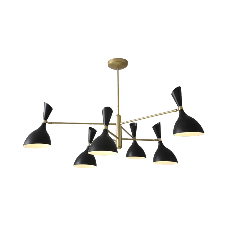 Woonkamer trechtervormige kroonluchter met zwart/witte kap Metalen eigentijdse messing hanglamp Clearhalo