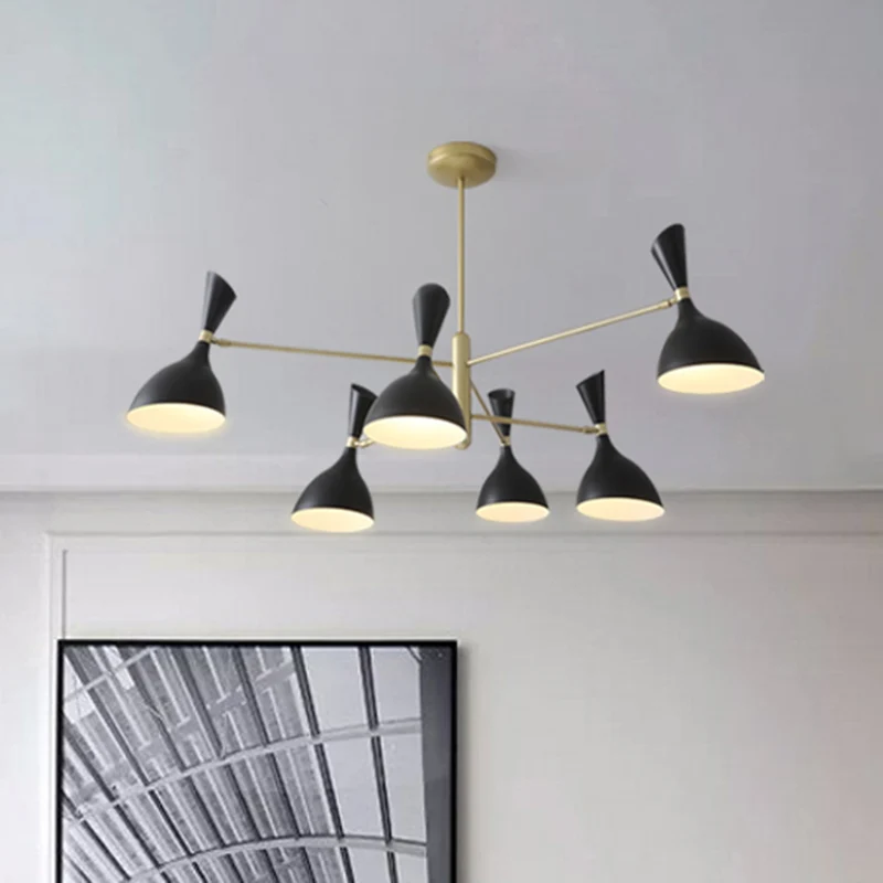 Woonkamer trechtervormige kroonluchter met zwart/witte kap Metalen eigentijdse messing hanglamp Clearhalo