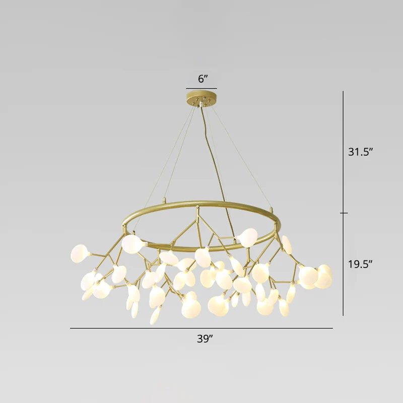 Woonkamerkroonluchter met 45 lampen Artistieke gouden hanglamp met bladvormige acrylkap Clearhalo