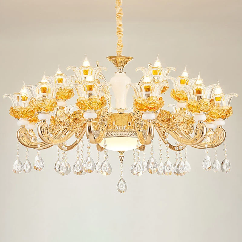 Woonkamerkroonluchterlamp Eenvoudige gouden ophanglamp met bloemenheldere glazen kap Clearhalo