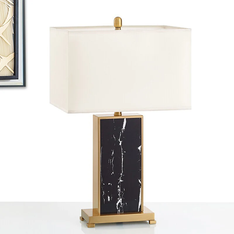Woonkamertafellamp met 1 lamp, luxe nachtkastje van zwarte stof met rechthoekige stenen voet Clearhalo