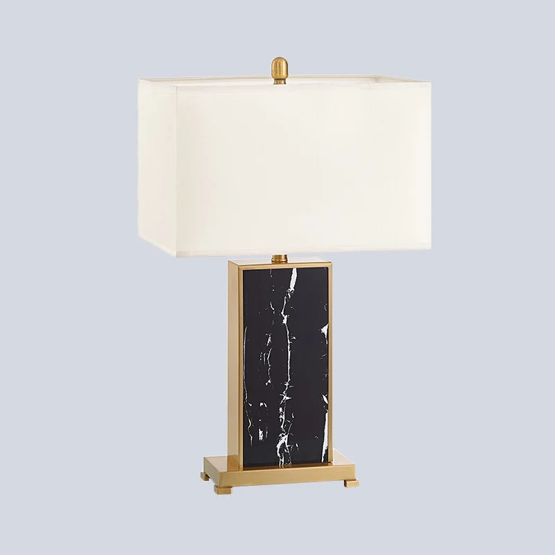 Woonkamertafellamp met 1 lamp, luxe nachtkastje van zwarte stof met rechthoekige stenen voet Clearhalo
