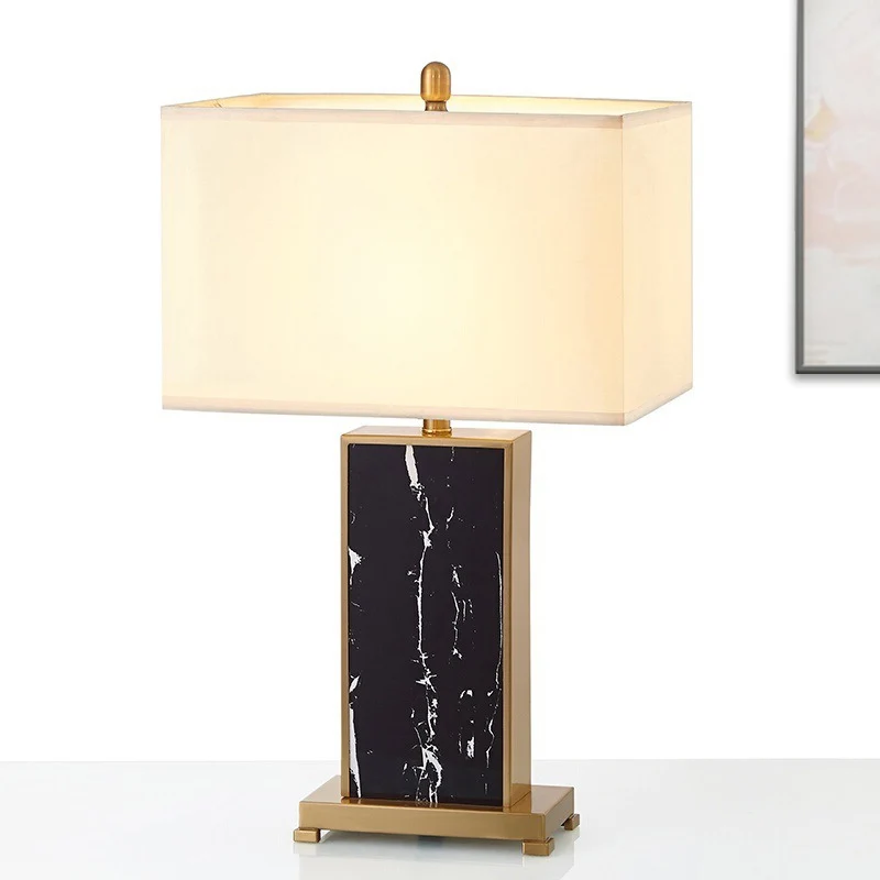 Woonkamertafellamp met 1 lamp, luxe nachtkastje van zwarte stof met rechthoekige stenen voet Clearhalo