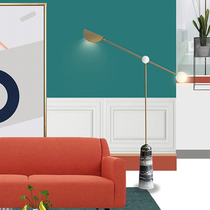 Woonkamervloerlamp met hefboomarm, crèmekleurig glas, 2-lichts designvloerlamp met marmeren voet zwart-goud Clearhalo