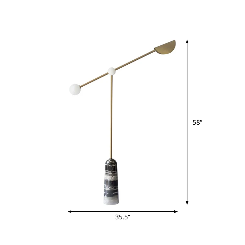Woonkamervloerlamp met hefboomarm, crèmekleurig glas, 2-lichts designvloerlamp met marmeren voet zwart-goud Clearhalo