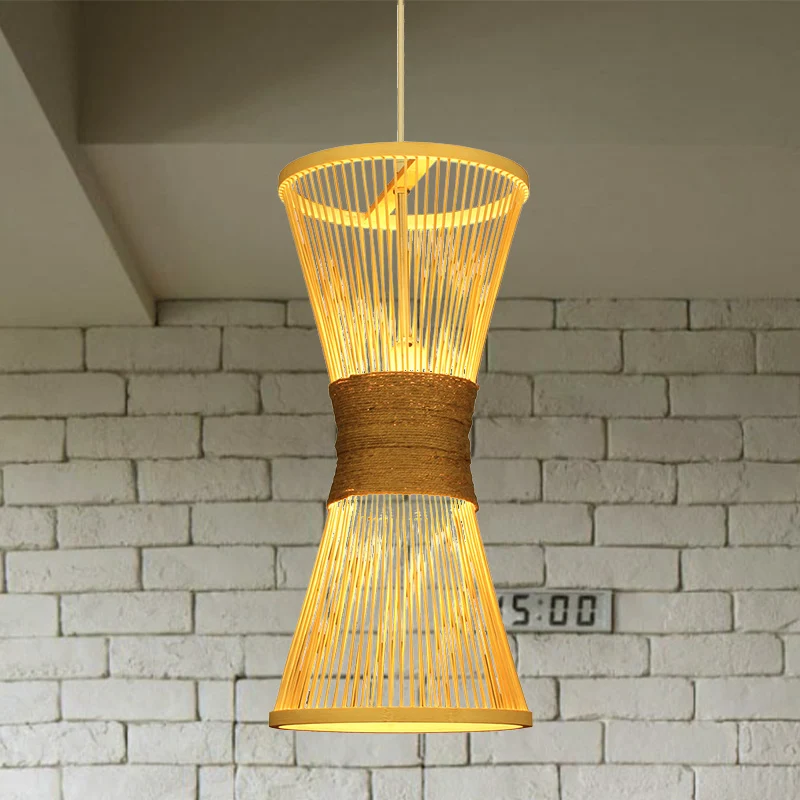 Zandloper hanglamp Aziatische stijl bamboe enkele lamp beige plafond hanglamp Clearhalo