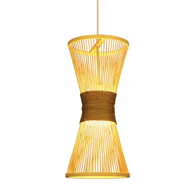 Zandloper hanglamp Aziatische stijl bamboe enkele lamp beige plafond hanglamp Clearhalo