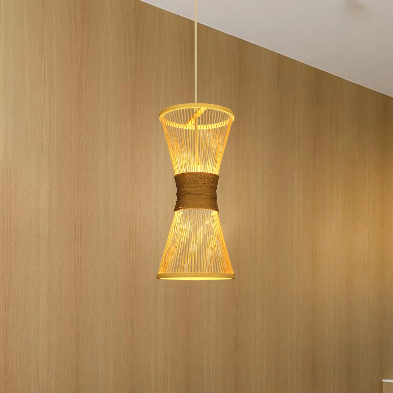 Zandloper hanglamp Aziatische stijl bamboe enkele lamp beige plafond hanglamp Clearhalo
