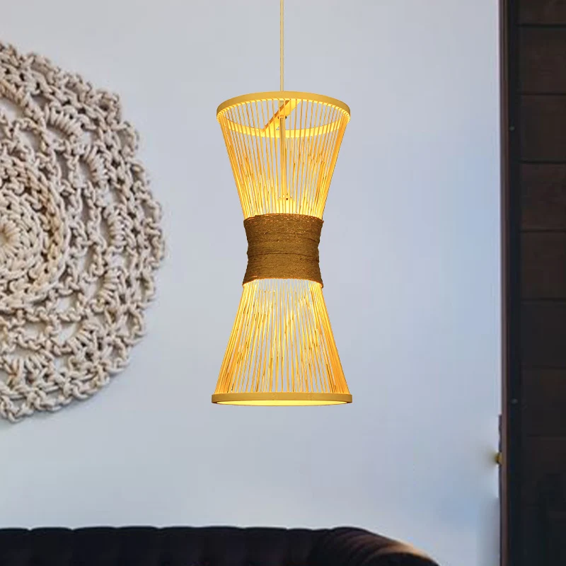 Zandloper hanglamp Aziatische stijl bamboe enkele lamp beige plafond hanglamp Clearhalo