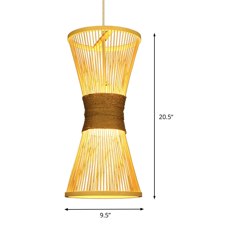 Zandloper hanglamp Aziatische stijl bamboe enkele lamp beige plafond hanglamp Clearhalo