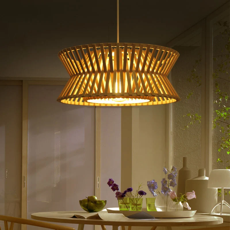 Zandloper hangverlichting Minimalistische bamboe hanglamp met enkele lamp en houten hanglamp Clearhalo