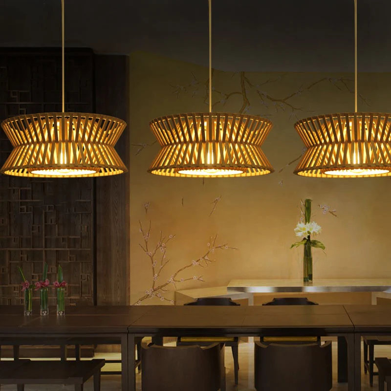 Zandloper hangverlichting Minimalistische bamboe hanglamp met enkele lamp en houten hanglamp Clearhalo