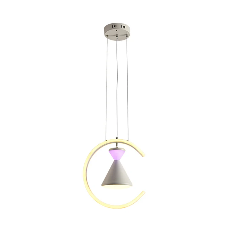 Zandloper en ringhanger met witte afwerking, minimalistische LED-acryl hanglampset boven tafel Clearhalo