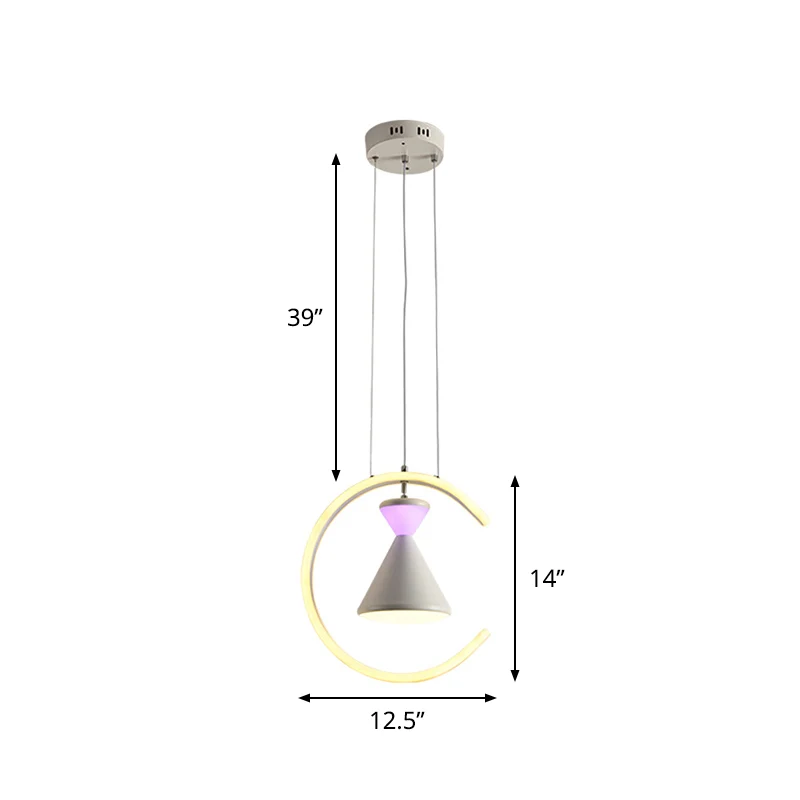 Zandloper en ringhanger met witte afwerking, minimalistische LED-acryl hanglampset boven tafel Clearhalo
