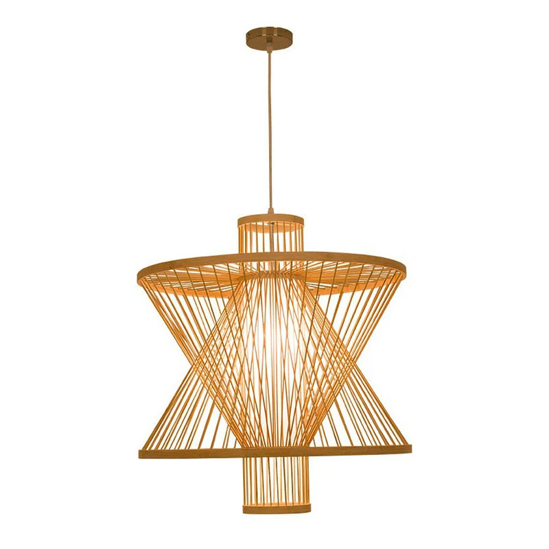 Zandlopervormige neerwaartse verlichting Aziatische bamboe 1-lamps eetkamer hanglamp hout Clearhalo