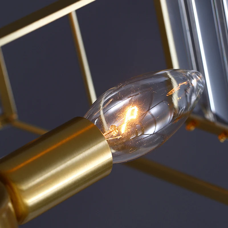Zeshoekig metalen frame hanglamp Modern kristallen blok 3 koppen gouden hangende plafondlamp Clearhalo