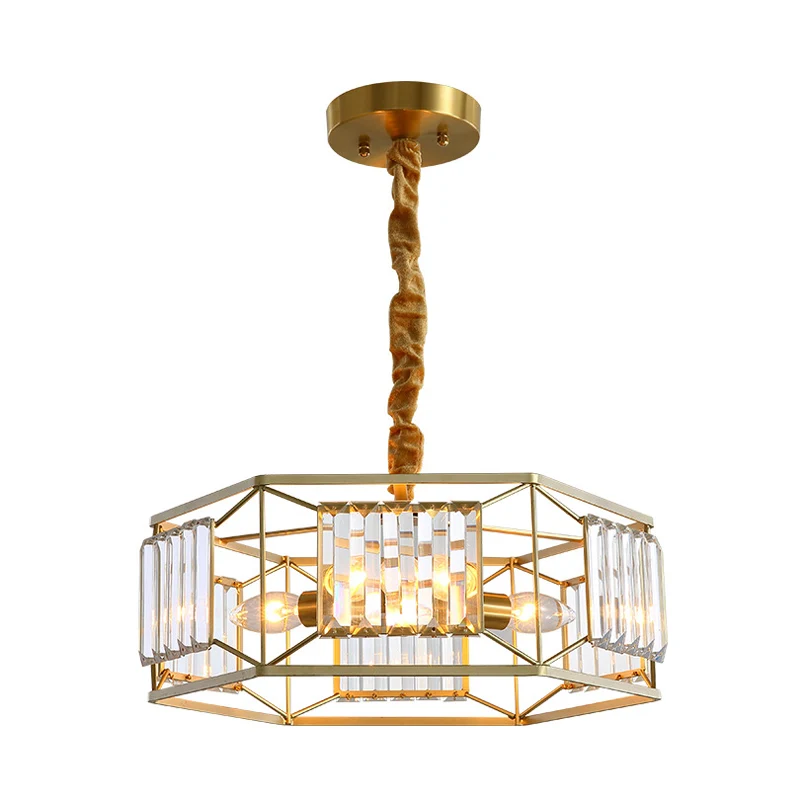 Zeshoekig metalen frame hanglamp Modern kristallen blok 3 koppen gouden hangende plafondlamp Clearhalo