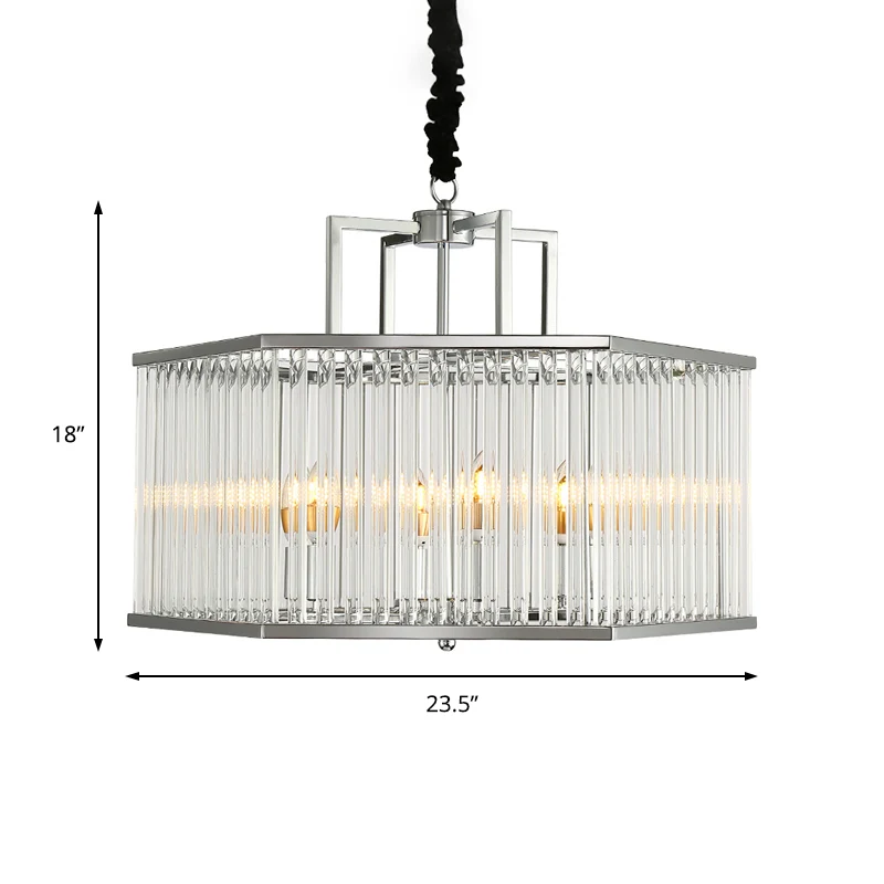 Zeshoekige chroom hangende kroonluchter, moderne metalen multi-lichte hanglamp met kristal voor woonkamer Clearhalo