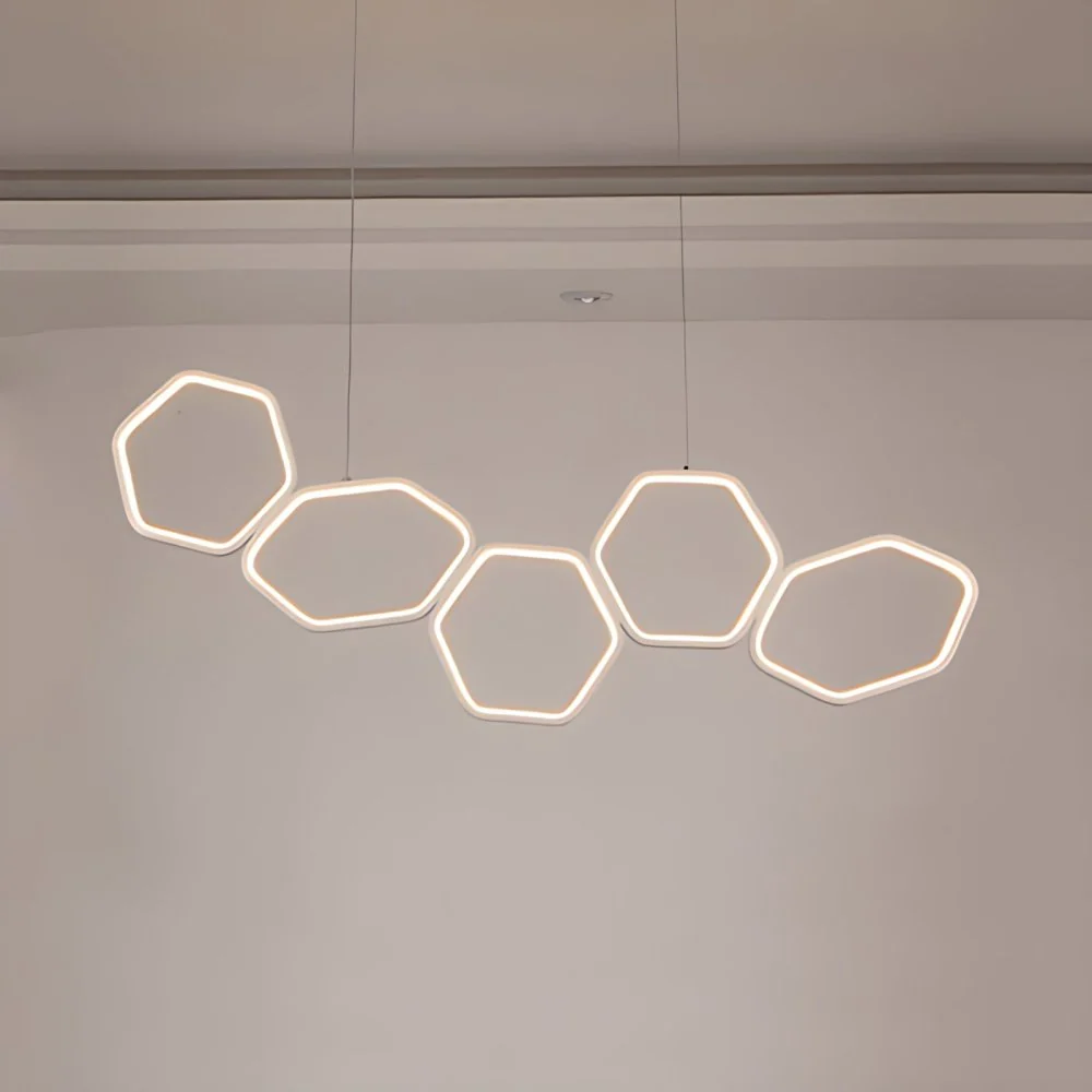Zeshoekige eilandkroonluchter Eenvoudig acryl 4/5/6 lampen Wit/bruin plafondhanger warm/wit licht Clearhalo