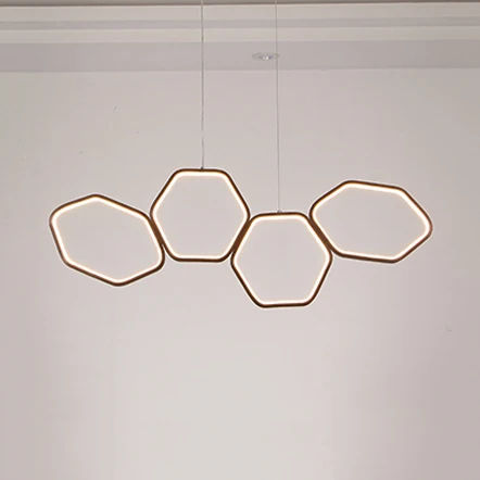 Zeshoekige eilandkroonluchter Eenvoudig acryl 4/5/6 lampen Wit/bruin plafondhanger warm/wit licht Clearhalo