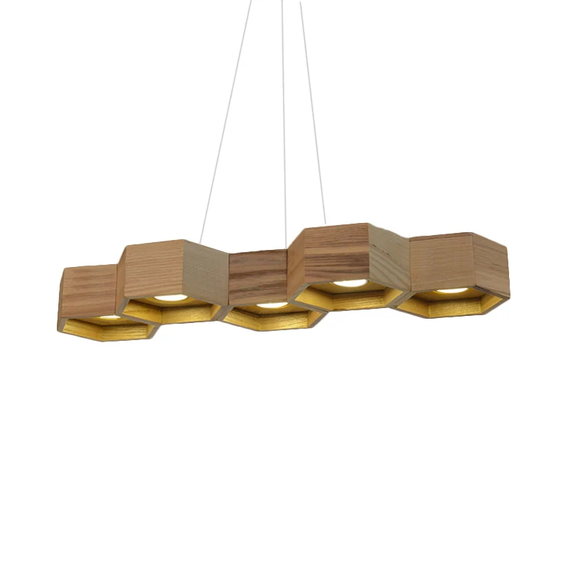 Zeshoekige eilandverlichting Modern houten 5/7-licht houten plafondlamp voor woonkamer Clearhalo