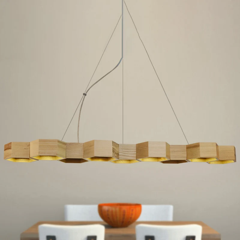 Zeshoekige eilandverlichting Modern houten 5/7-licht houten plafondlamp voor woonkamer Clearhalo