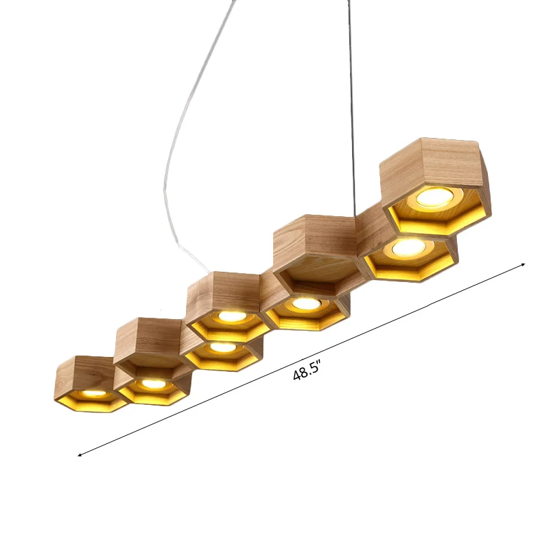 Zeshoekige eilandverlichting Modern houten 5/7-licht houten plafondlamp voor woonkamer Clearhalo