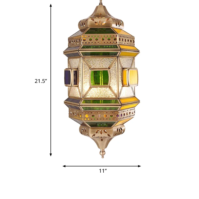 Zeshoekige ganghangende kroonluchter Arabisch metaal 4-lichts messing afwerking plafondhanglamp Clearhalo