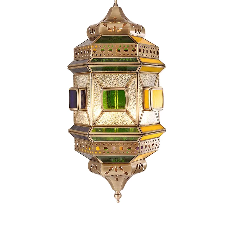 Zeshoekige ganghangende kroonluchter Arabisch metaal 4-lichts messing afwerking plafondhanglamp Clearhalo