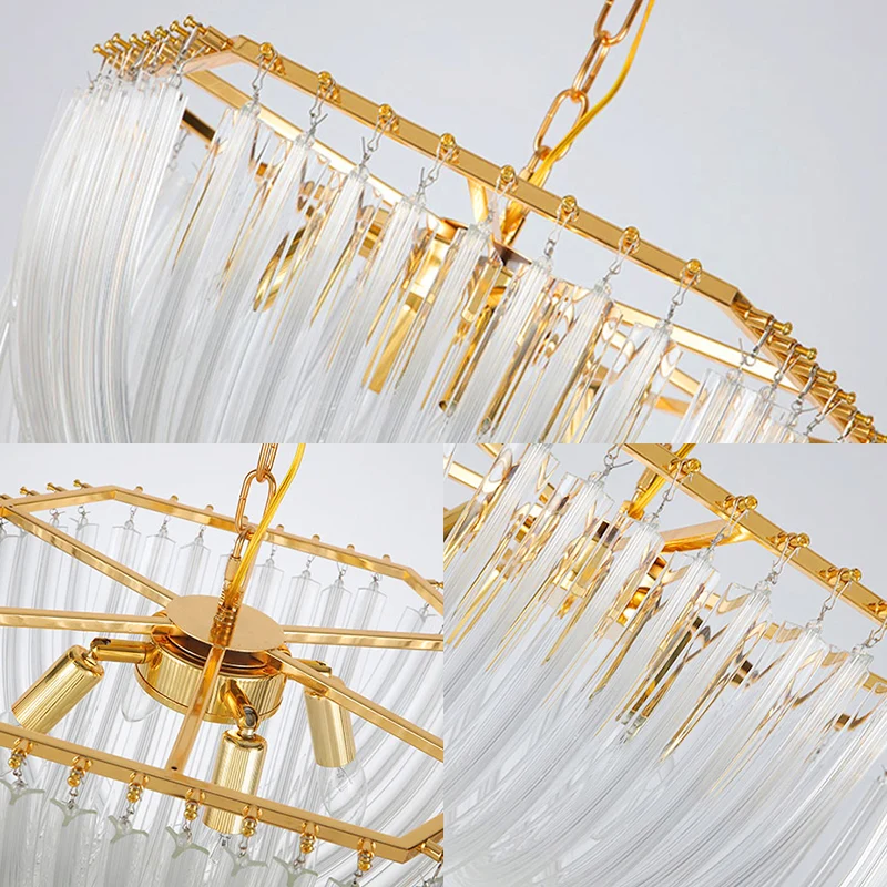 Zeshoekige kroonluchter licht eigentijds strak vormgegeven kristal 4-lichts gouden plafondlamp, 12"/19,5" breed Clearhalo