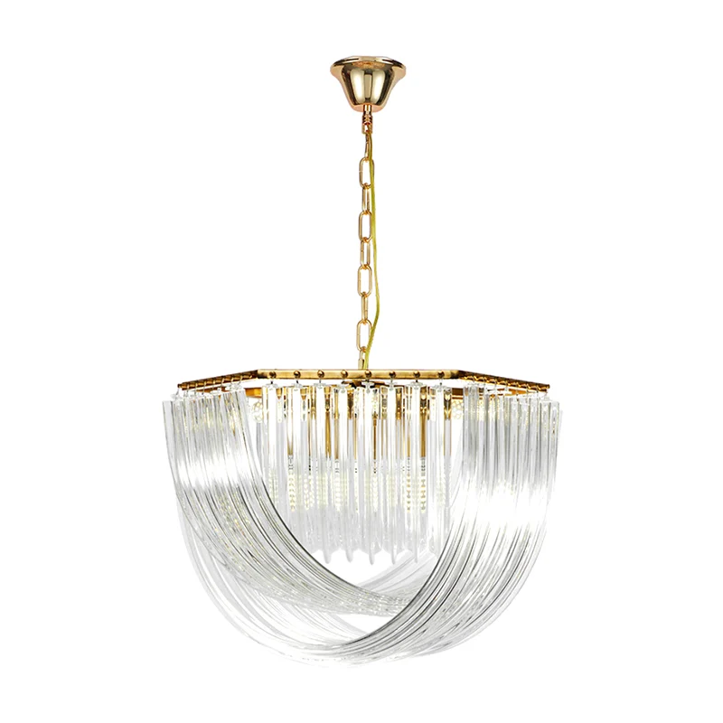 Zeshoekige kroonluchter licht eigentijds strak vormgegeven kristal 4-lichts gouden plafondlamp, 12"/19,5" breed Clearhalo
