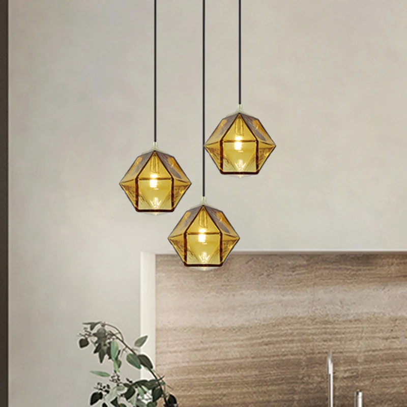 Zeshoekige plafondlamp modernisme cognacglas 1 lamp eetkamer hangende hanglamp Clearhalo