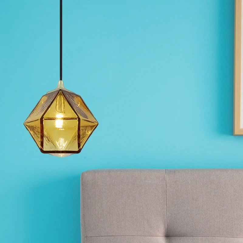 Zeshoekige plafondlamp modernisme cognacglas 1 lamp eetkamer hangende hanglamp Clearhalo
