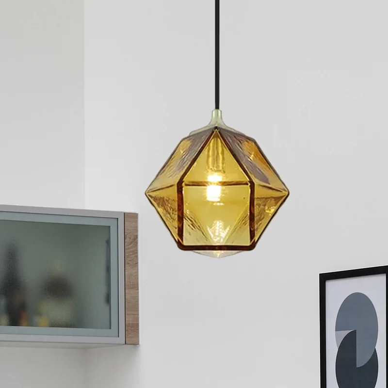 Zeshoekige plafondlamp modernisme cognacglas 1 lamp eetkamer hangende hanglamp Clearhalo