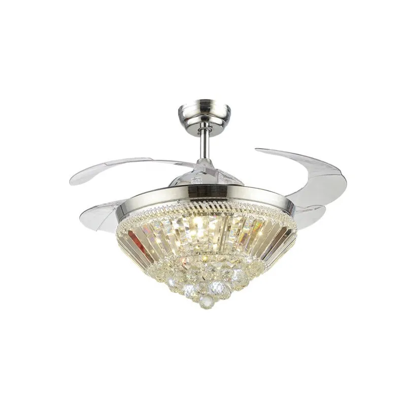 Zilver kegelvormige plafondventilator lichtset modern kristal 3 bladen slaapkamer LED semi-flush, 42,5" breed Clearhalo