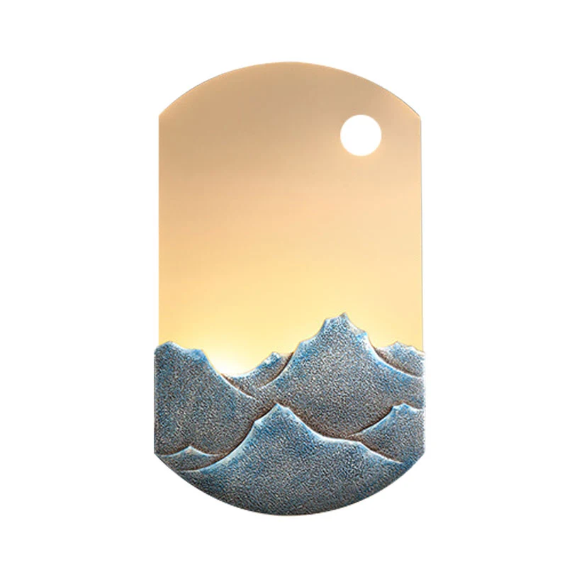Zilver/bruin ovale muurschildering licht Chinese stijl LED acryl wandmontage verlichting met bergpatroon voor slaapkamer C...
