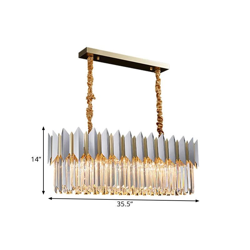 Zilveren afwerking 10 lampen eilandlicht hedendaagse kristallen prisma's ovale rechthoek hanglamp Clearhalo