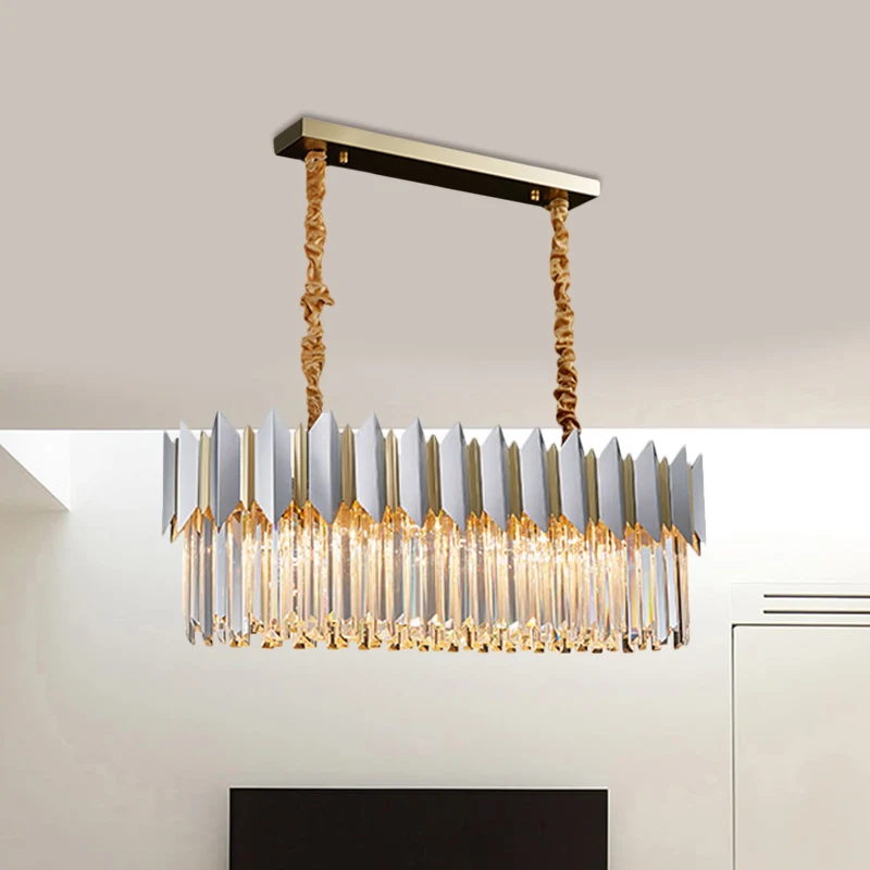 Zilveren afwerking 10 lampen eilandlicht hedendaagse kristallen prisma's ovale rechthoek hanglamp Clearhalo