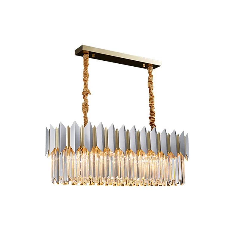 Zilveren afwerking 10 lampen eilandlicht hedendaagse kristallen prisma's ovale rechthoek hanglamp Clearhalo