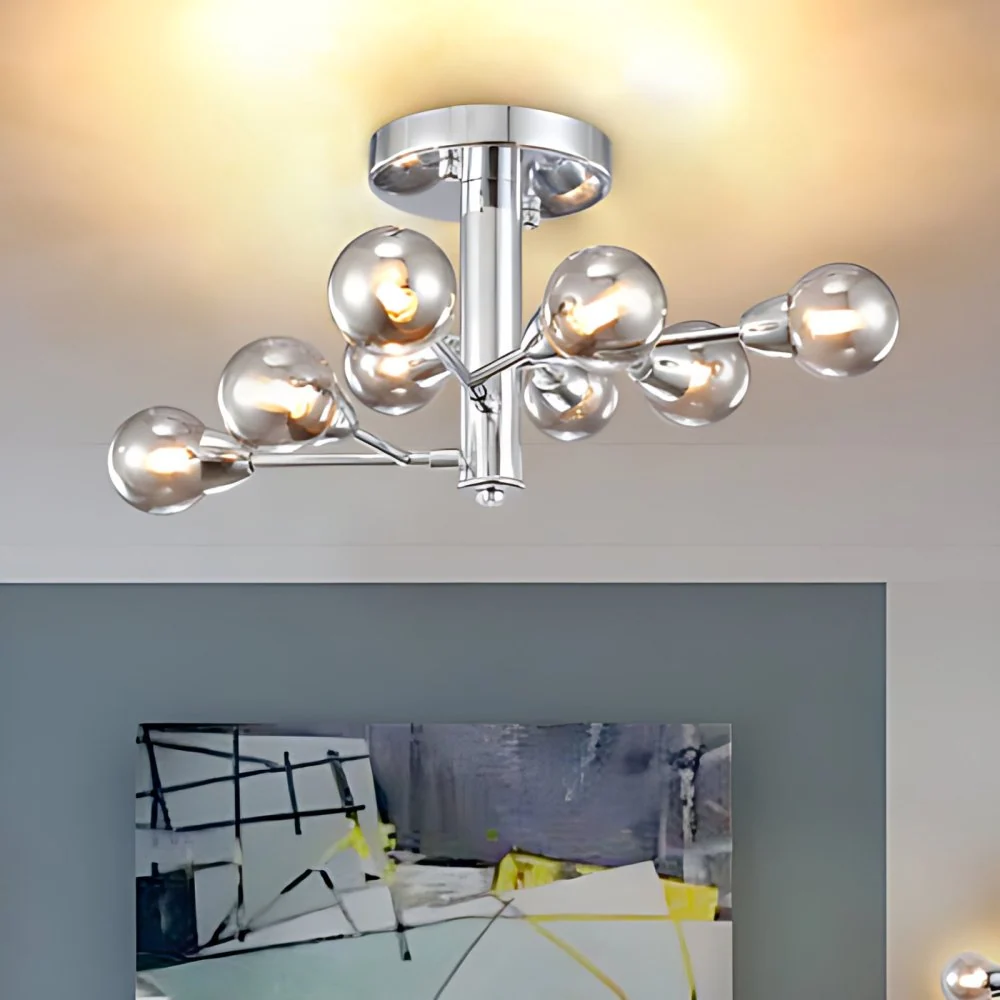 Zilveren bol semi-inbouwverlichting Moderne multi-verlichting rookglas semi-inbouwkroonluchter Clearhalo