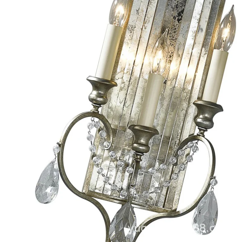 Zilveren kandelaar schanslamp landelijk metaal 3-lichts slaapkamer wandmontage verlichting met kristallen druppel Clearhalo